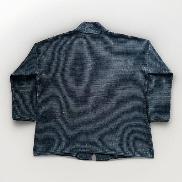 Eileen Fisher Cardigan Sweater Silk Linen Black open Front Size Large - Picture 4 of 12